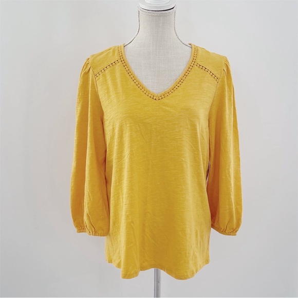 St. John's Bay Yellow 3/4 Sleeve Relaxed Blouse NEW - Picture 1 of 7